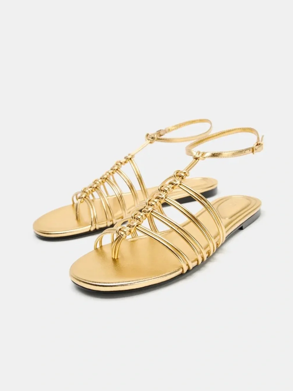 Zara gold strappy flat sandals - size 8